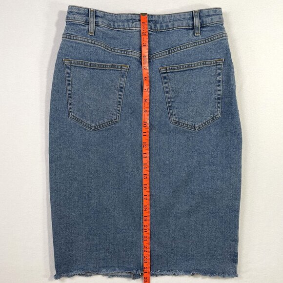 Denim Co Est 1969 Midi Jean Skirt Size 8 Light Wash Distressed Hem Front Slit - Picture 6 of 9